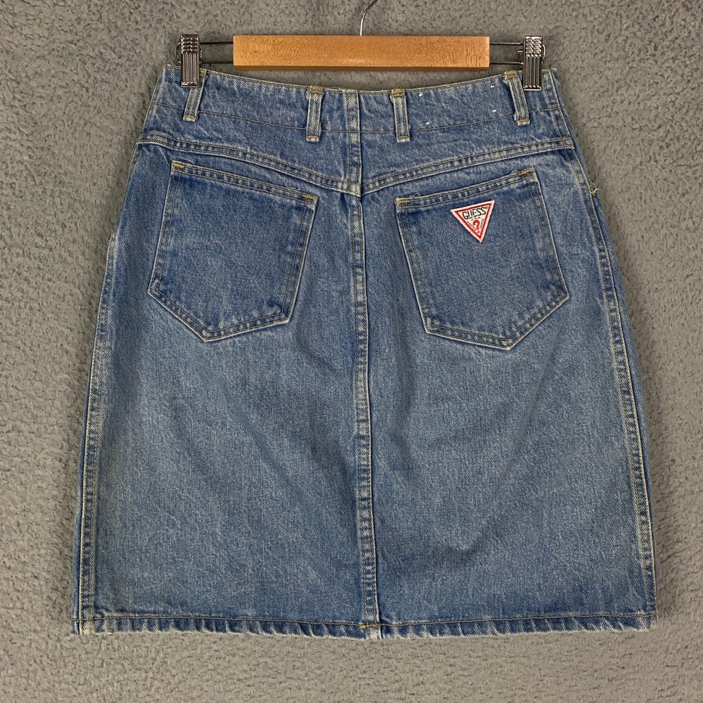 Vintage‎ Guess Georges Marciano Denim Skirt Womens 30 Blue Button Fly High Waist